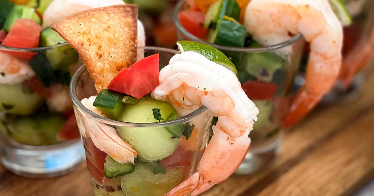 Easy ”shrimp cocktail” salad with cucumber, tomato, and basil